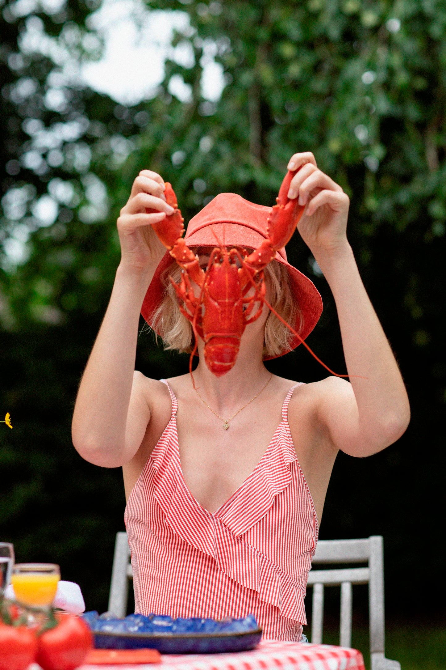 Becksöndergaard, Striba Bly Frill Swimsuit - Spiced Coral, struct - slet produkter