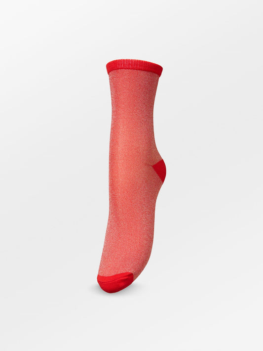 Dina Solid Glittersock - Red Socks - Becksöndergaard