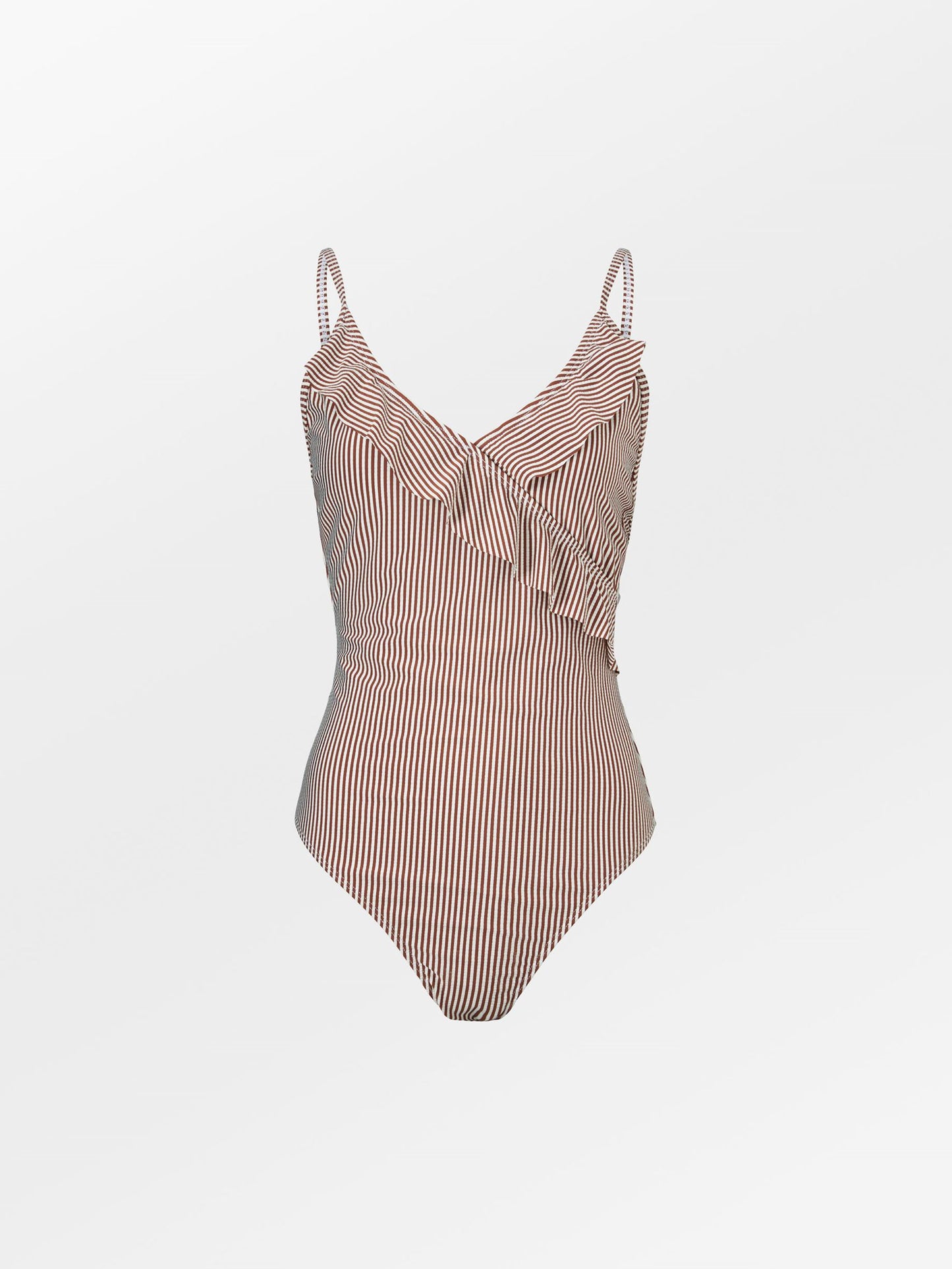 Becksöndergaard, Striba Bly Frill Swimsuit - Sorrel Brown, struct - slet produkter