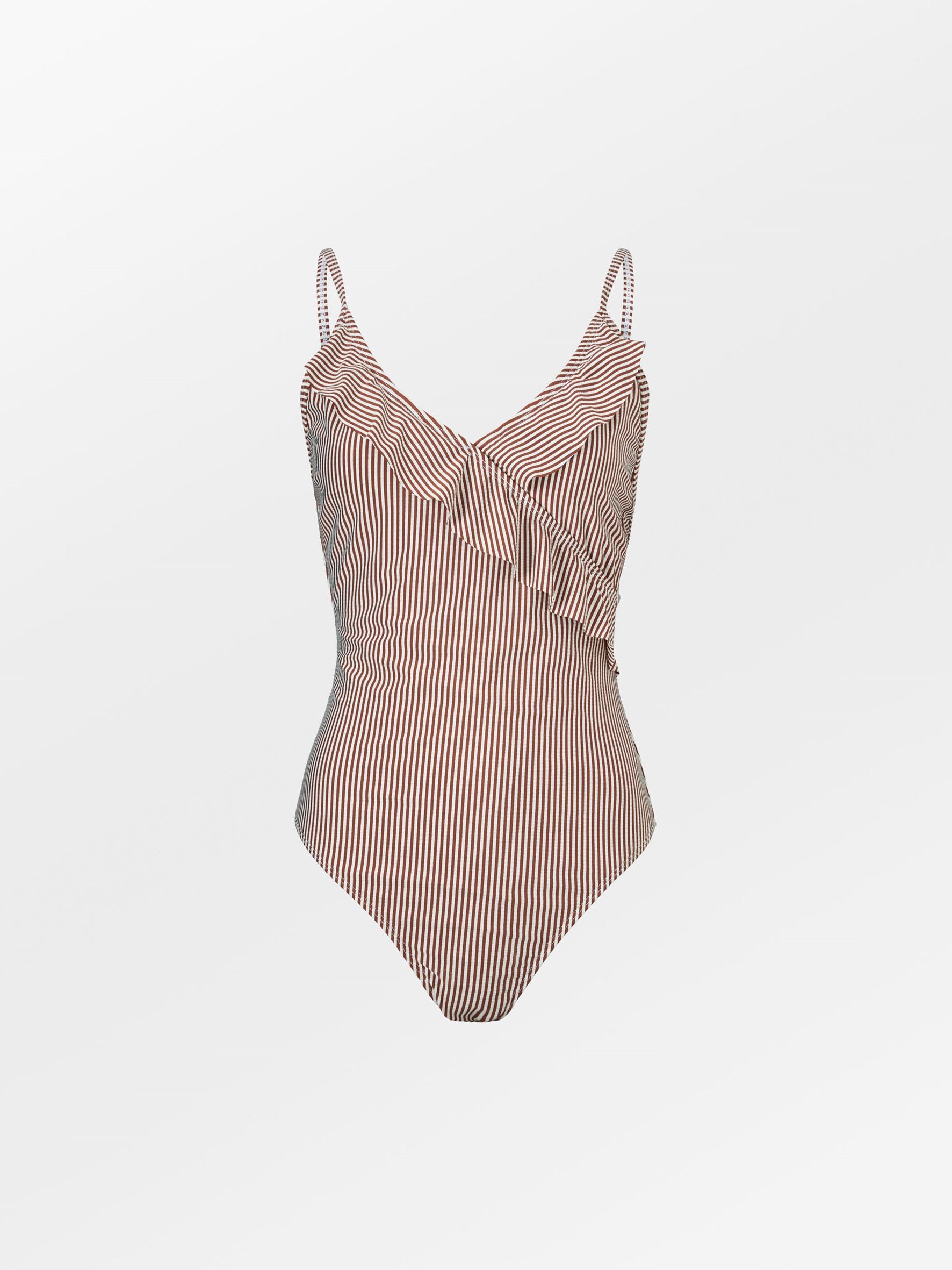 Becksöndergaard, Striba Bly Frill Swimsuit - Sorrel Brown, struct - slet produkter
