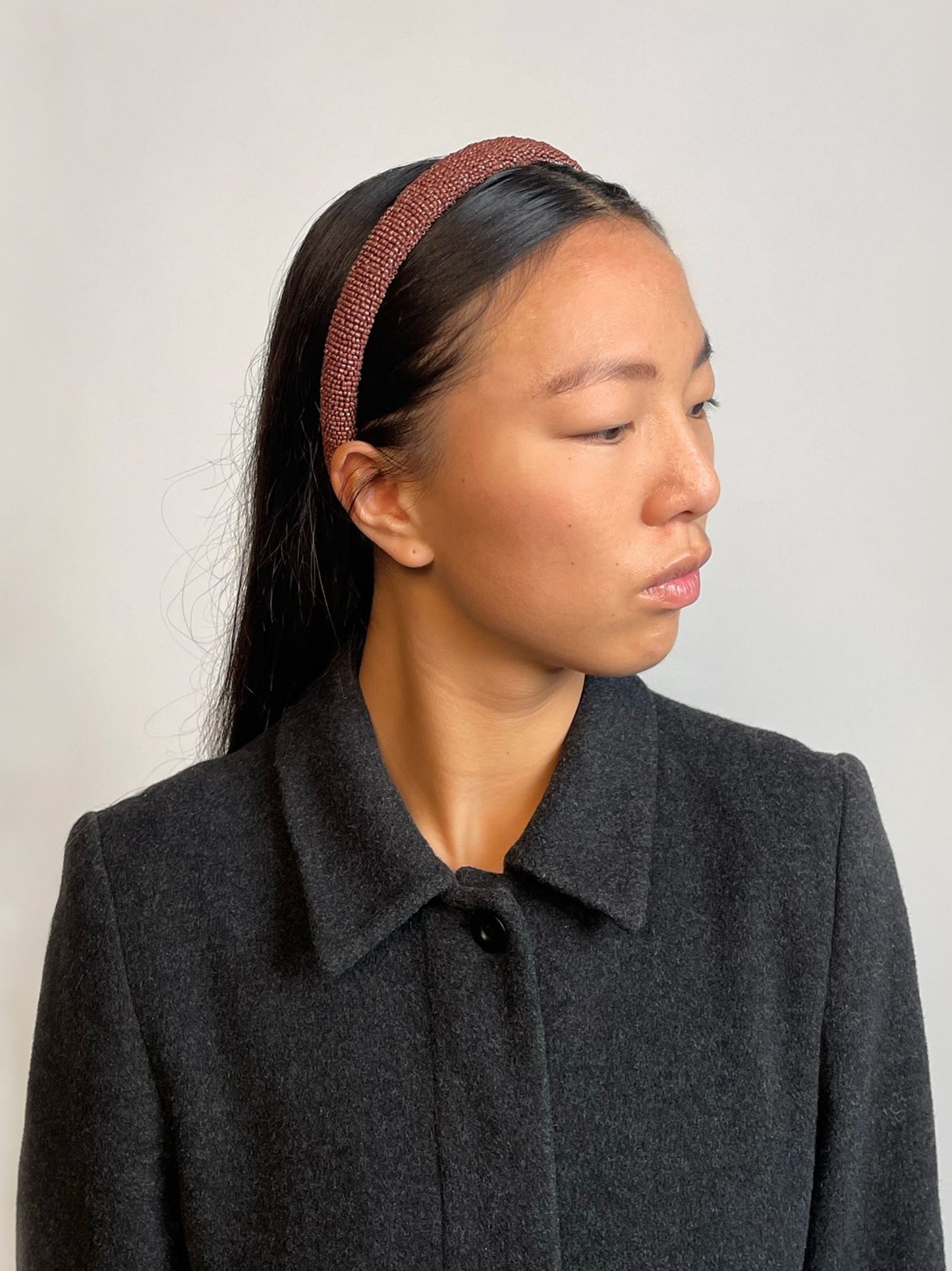 Solid Slim Beaded Hairbrace - Brown OneSize - Becksöndergaard