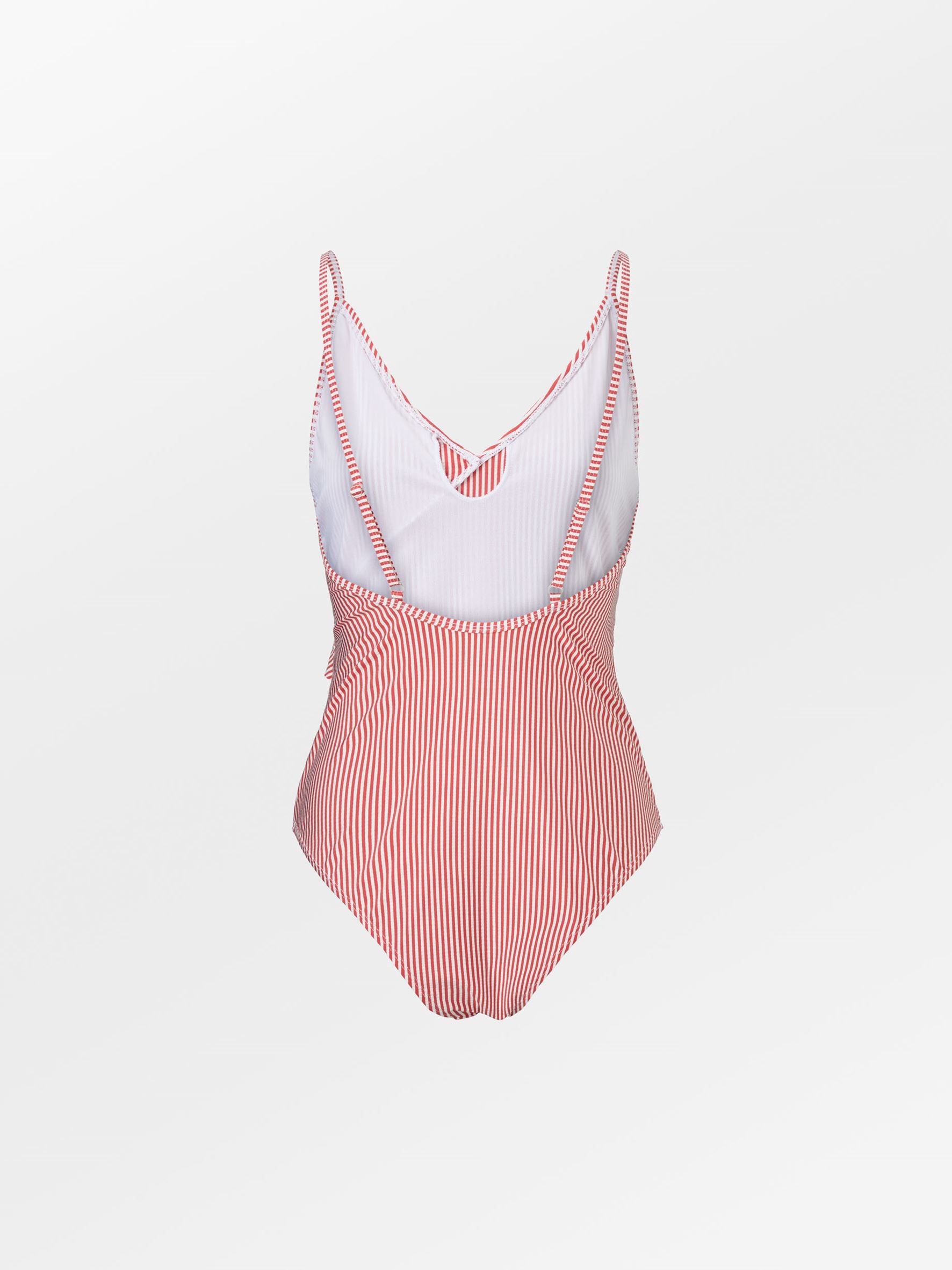 Becksöndergaard, Striba Bly Frill Swimsuit - Spiced Coral, struct - slet produkter