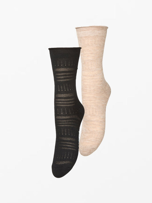 Becksöndergaard, Lucretia Wola Sock 2 Pack - Black/Beige, black week, black week