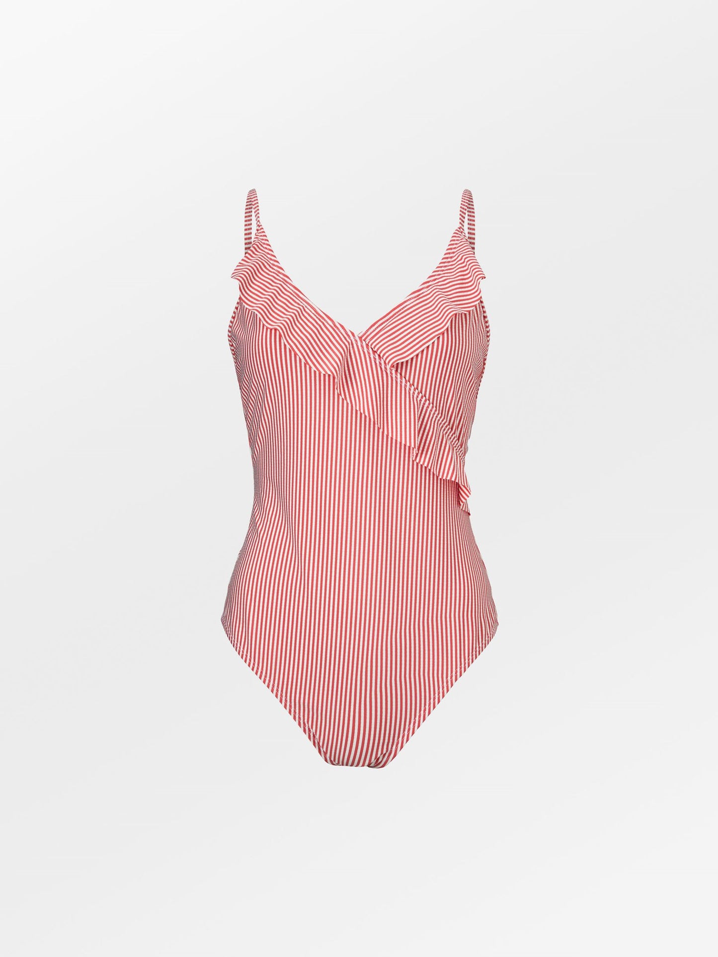 Becksöndergaard, Striba Bly Frill Swimsuit - Spiced Coral, struct - slet produkter