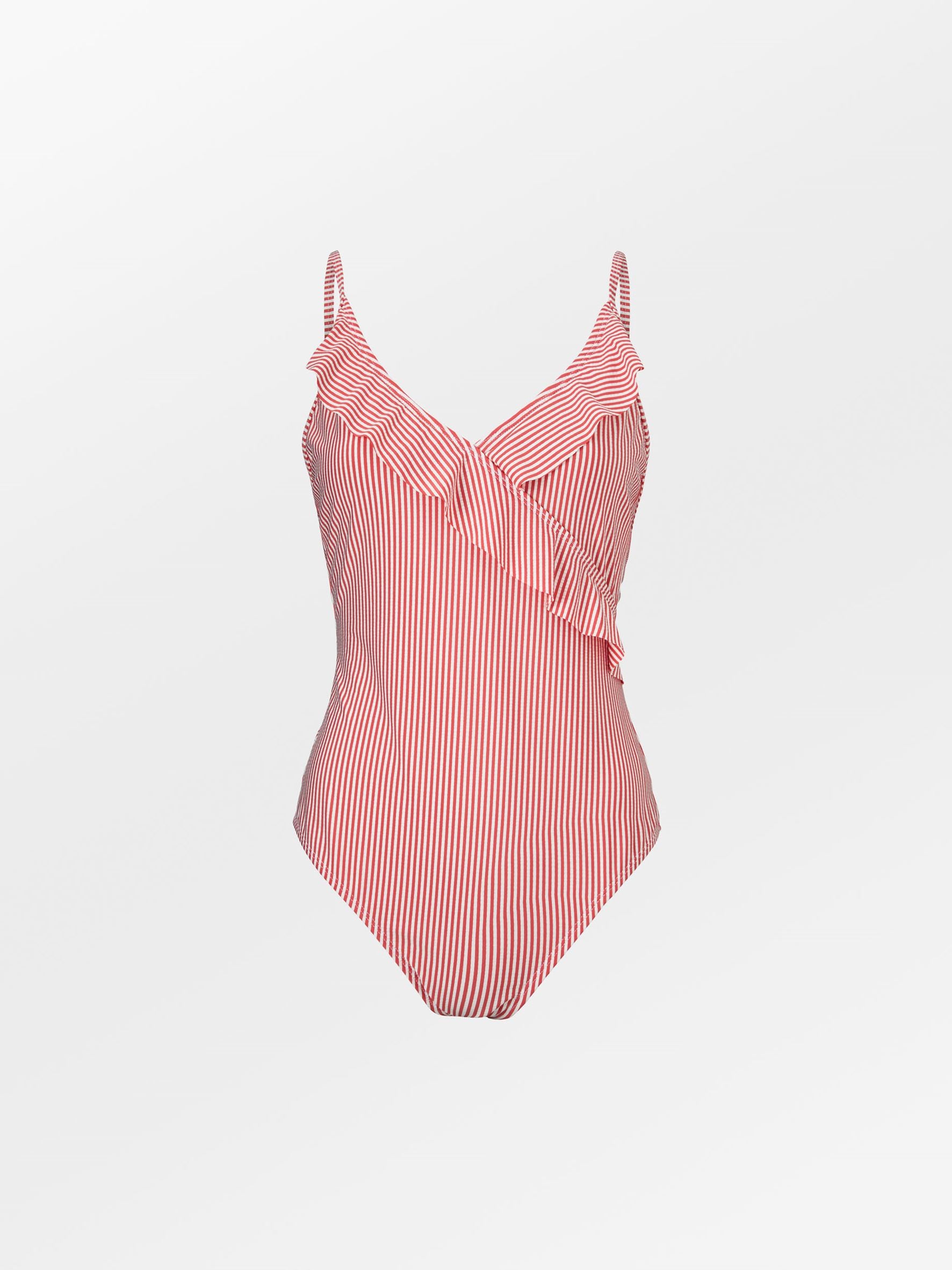 Becksöndergaard, Striba Bly Frill Swimsuit - Spiced Coral, struct - slet produkter