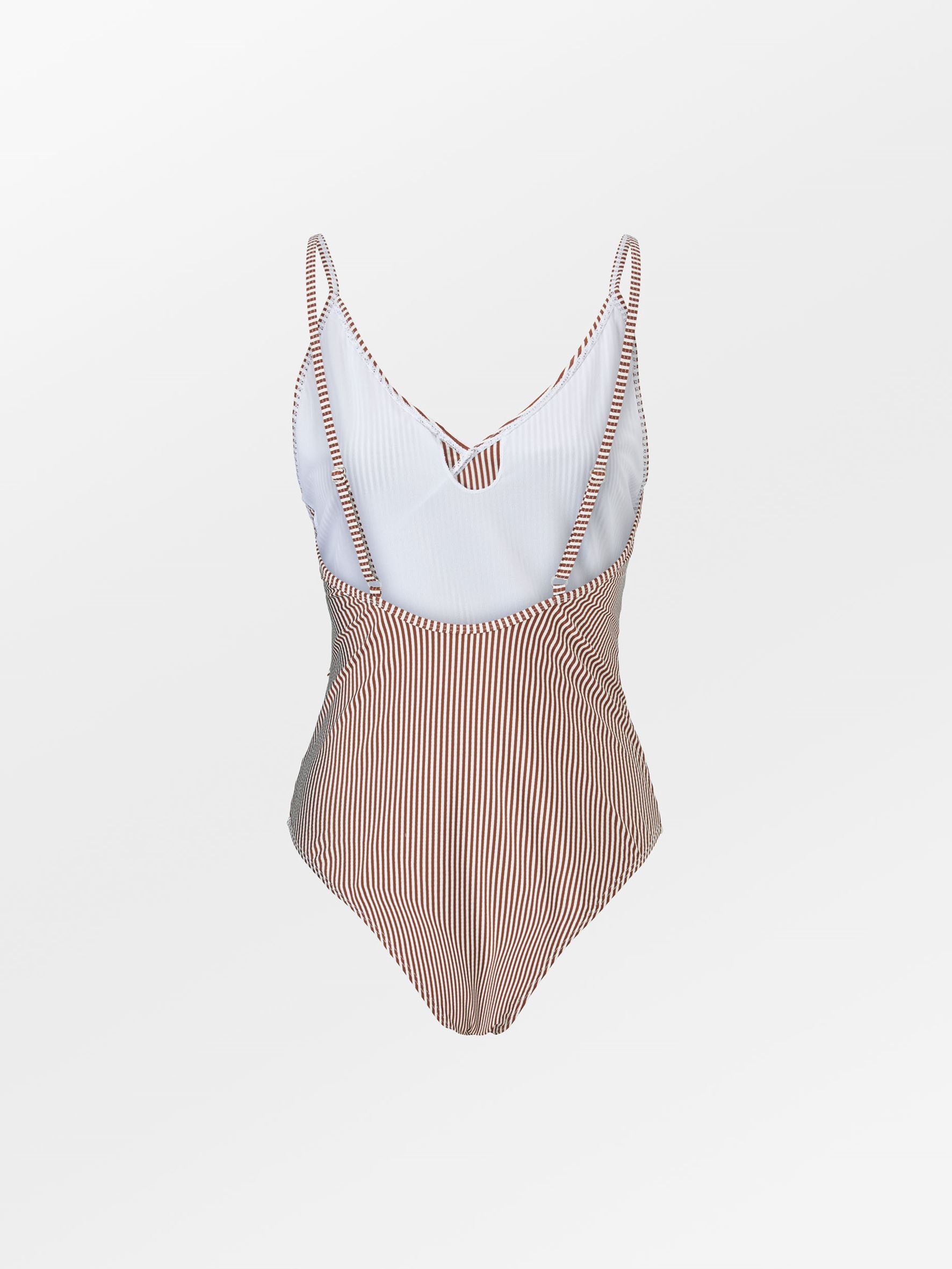 Becksöndergaard, Striba Bly Frill Swimsuit - Sorrel Brown, struct - slet produkter