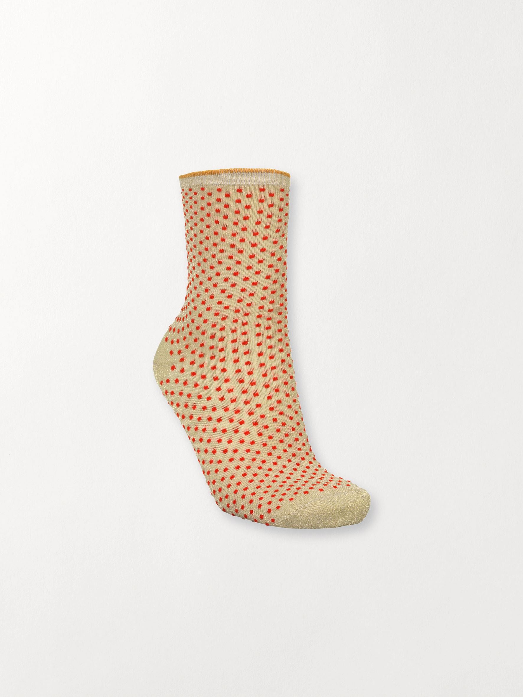 Dina Small Dots Sock - Beige/Red Socks - Becksöndergaard