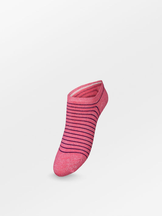 Stripe Glitter Sneakie Sock - Hot Pink Socks   - Becksöndergaard