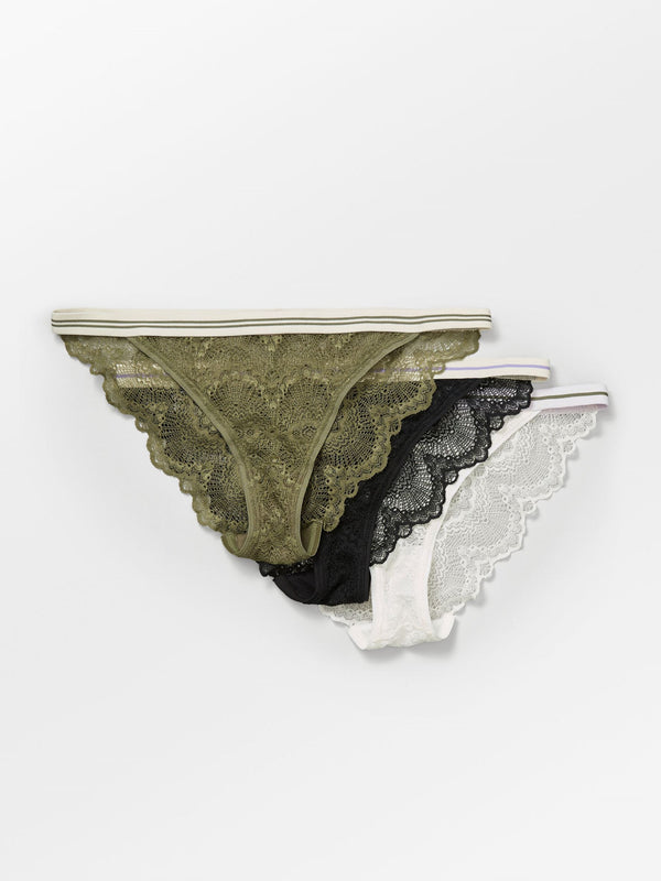 Becksöndergaard, Wave Lace Ray Tanga 3-pack  - Black/Green/Offwhite, archive, archive, sale, sale