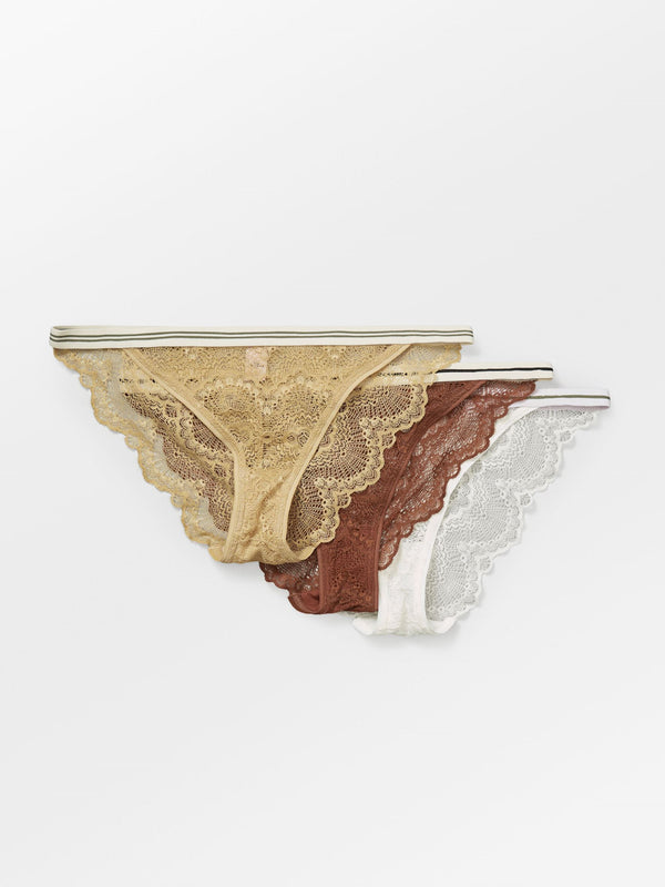 Becksöndergaard, Wave Lace Ray Tanga 3-pack  - OffWhite/Beige/Brown, archive, archive, sale, sale